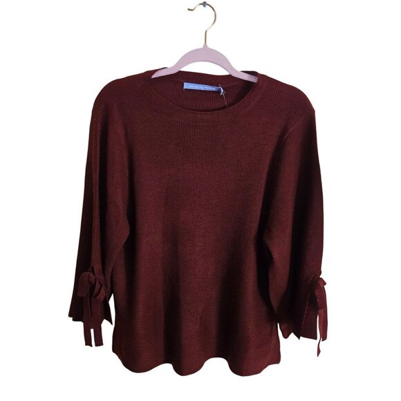 Michelle Nicole NWT Burgundy Tie Sleeve Round Neck Sweater Autumnal Size S - Picture 1 of 6